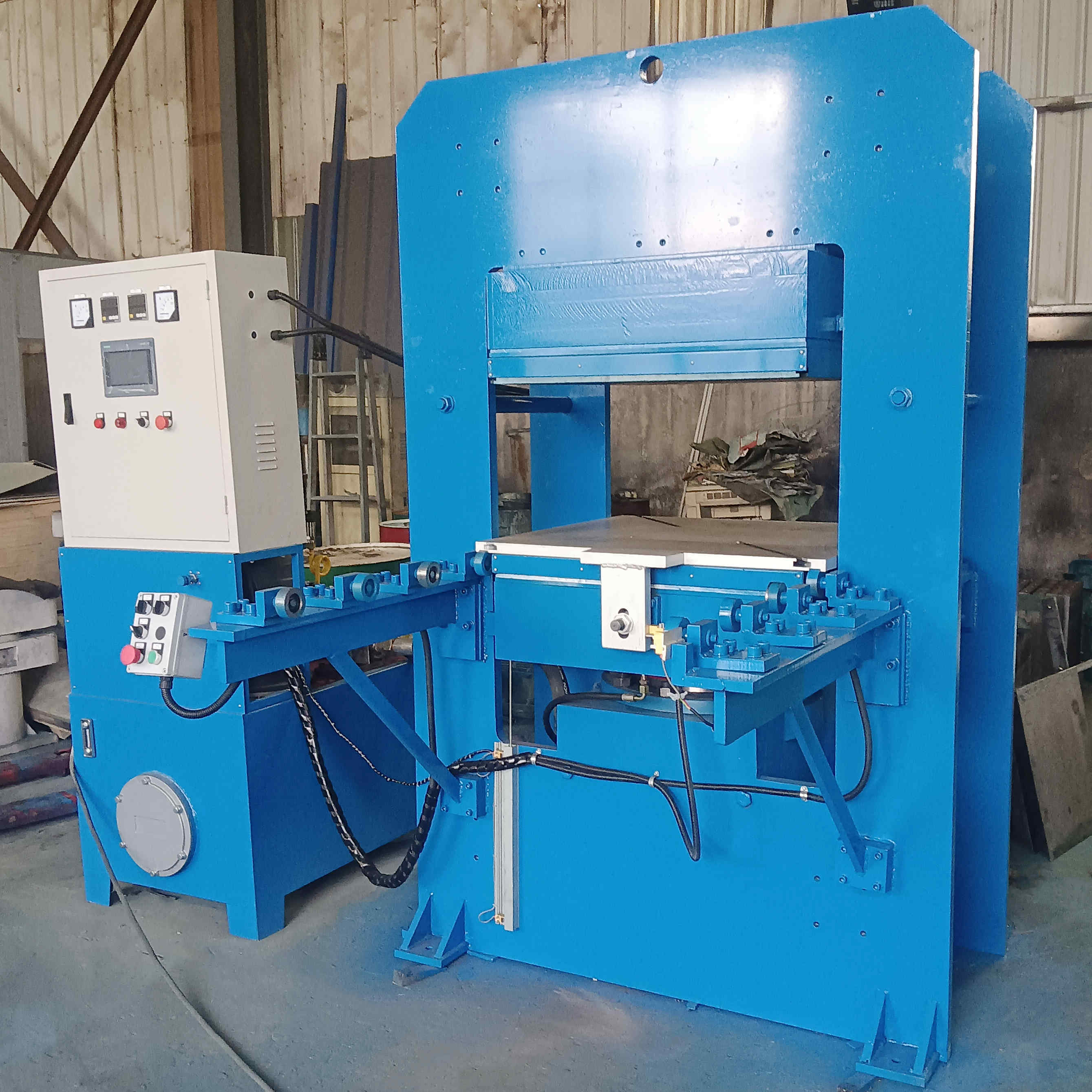200T Frame Type Plate Vulcanizing Machine | 800x800mm Hot Plate | PLC Automatic Control | Hydraulic Mold Push-Pull